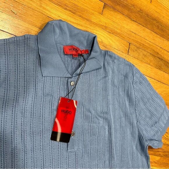 REVOLVE HUGO BOSS Vintage Knit Light Blue Polo Collared Shirt - Picture 6 of 12